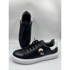 Karl Lagerfeld Leather Sneakers Mens Sz 10.5 Black/White Paris Karl’s Head Logo